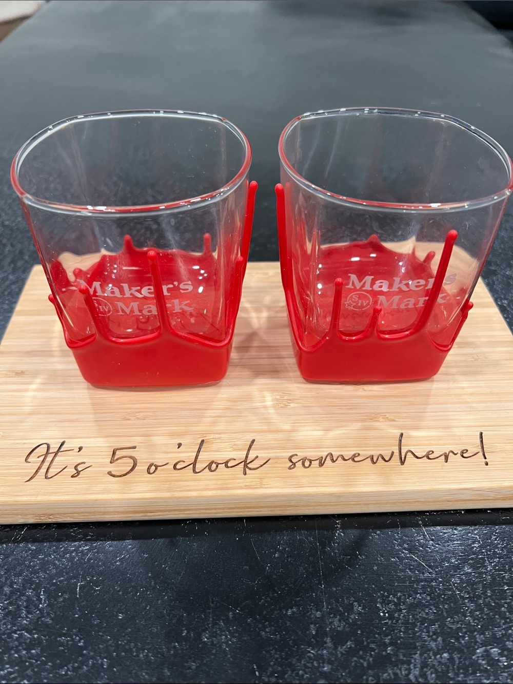 Maker’s Mark set of 2 Clear Glass with Red Wax Bottom Tumblers